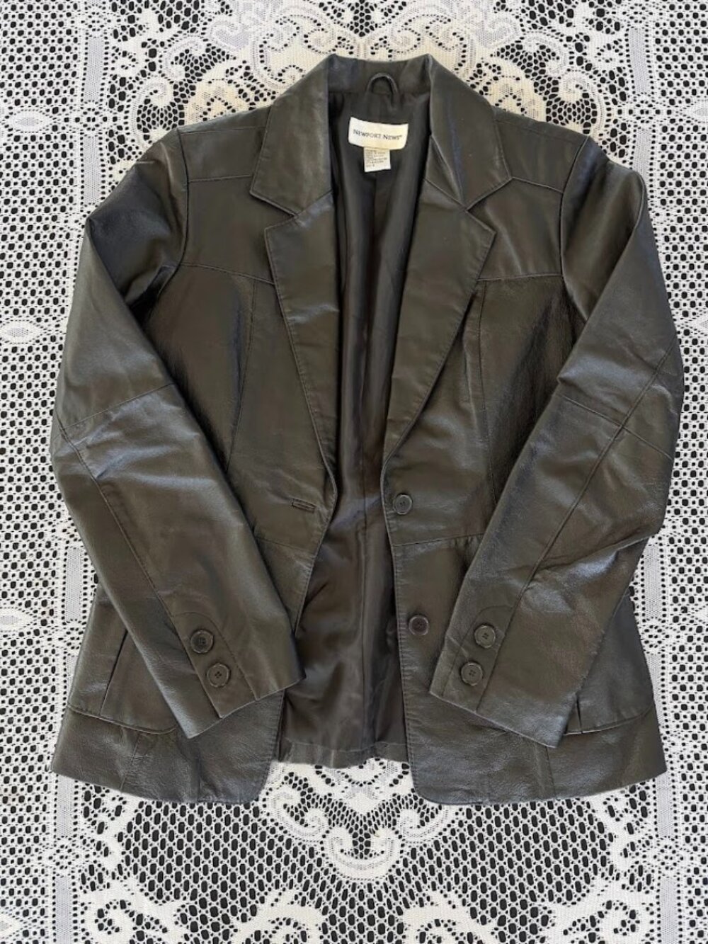 Genuine Leather Blazer Jacket Black - Size 6